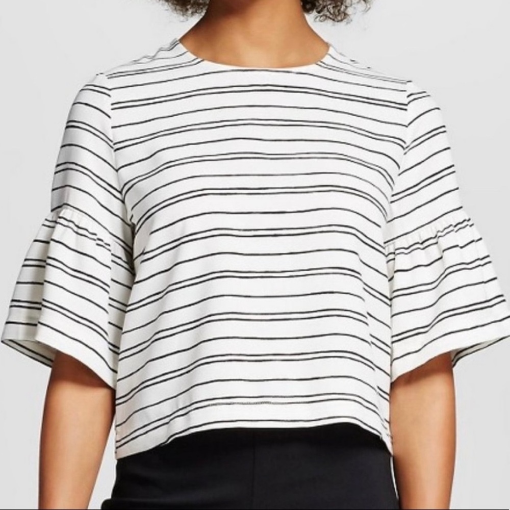 Who What Wear Blouse 3/4 Bell Sleeves with Black and White Stripes